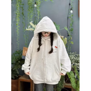 Áo Hoodie Zip Nỉ Bông Form Rộng Unisex In Helo Kitty Hai Mặt