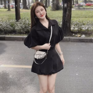 Set Cotton Lạnh Tay Phồng Chân Váy Bí Bồng Khóa Kéo Hông Tb105Ef