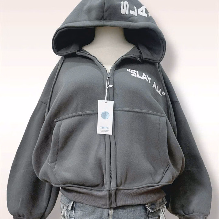 Áo Khoác Hoodie Nỉ Nam Nữ Có Nón Rộng Họa Tiết Slay Ở Nón Và Ngực - Htm Fashion - Ảnh 3