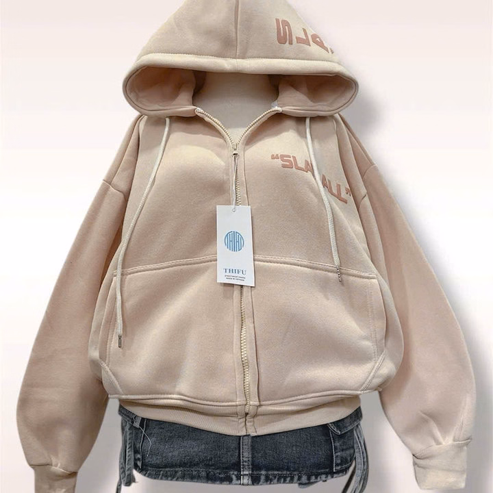 Áo Khoác Hoodie Nỉ Nam Nữ Có Nón Rộng Họa Tiết Slay Ở Nón Và Ngực - Htm Fashion - Ảnh 2