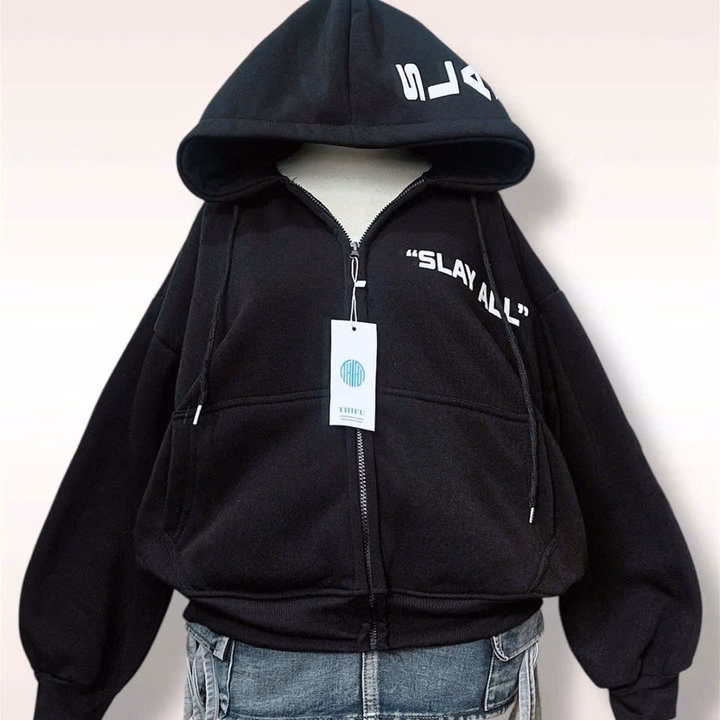 Áo Khoác Hoodie Nỉ Nam Nữ Có Nón Rộng Họa Tiết Slay Ở Nón Và Ngực - Htm Fashion - Ảnh 4