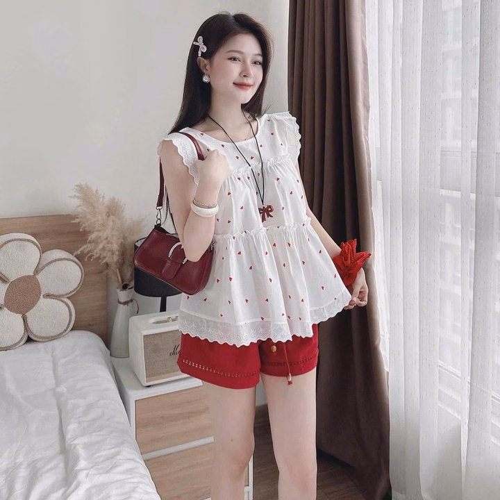 Set Tiểu Thư Phối Ren In Full Form Bbd Mix Quần Đùi Lưng Cao Bt105Re - Ảnh 2