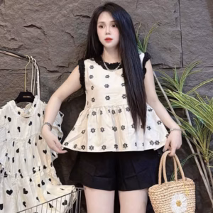 Set Áo Mango Phối Bèo In Full Mix Quần Đùi Lưng Cao Tb95Gs