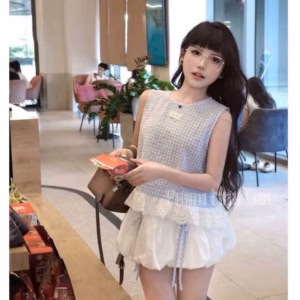 Set Áo Đũi Xốp Sọc Đính Chữ Miu Mix Chân Váy Bí Mango Đính Nơ Bt90Or