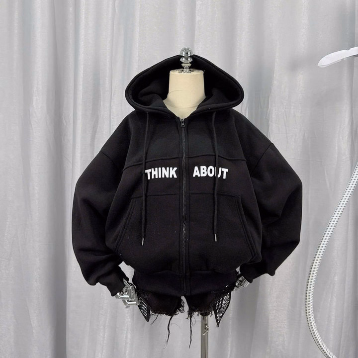 Áo Khoác Hoodie Nỉ Nam Nữ Có Nón In Think About Chống Năng Tốt - Htm Fashion - Ảnh 3