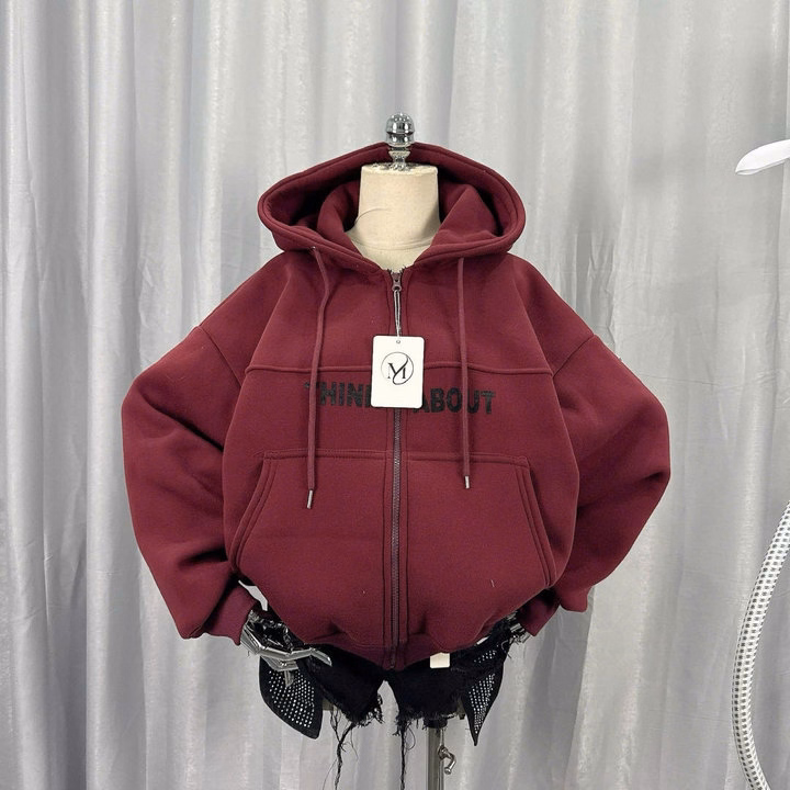 Áo Khoác Hoodie Nỉ Nam Nữ Có Nón In Think About Chống Năng Tốt - Htm Fashion - Ảnh 6