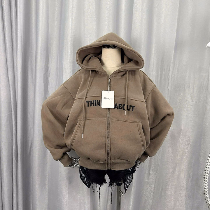 Áo Khoác Hoodie Nỉ Nam Nữ Có Nón In Think About Chống Năng Tốt - Htm Fashion - Ảnh 8
