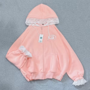 Áo Khoác Nữ Vải Nỉ Phối Ren Tay Và Mũ In Nổi Chữ B Form Rộng Tp81 - Golden Dream