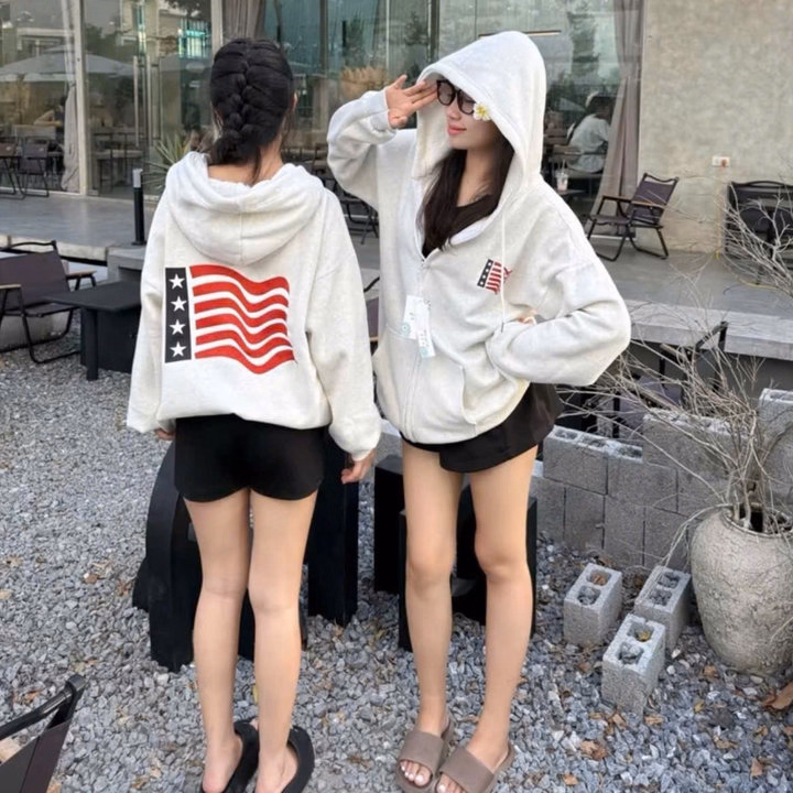 002 Áo Khoác Nỉ Form Rộng In Hình Lá Cờ