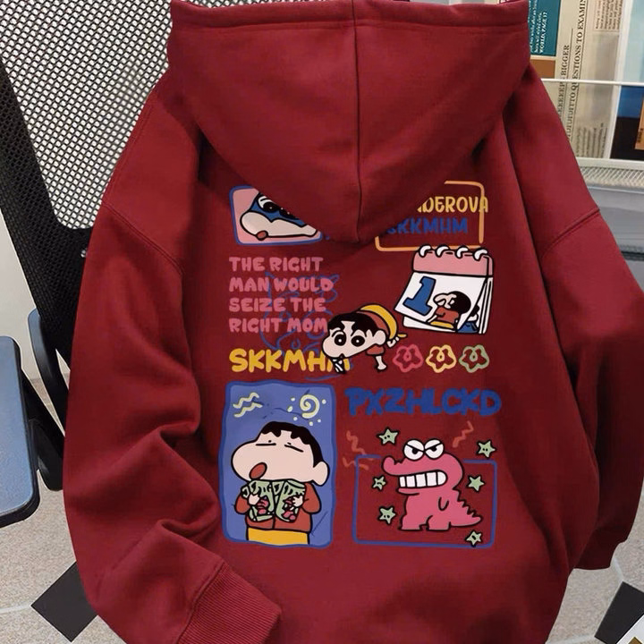 007 Áo Khoác Nỉ Form Rộng In Hình Shin Trước Sau - Ảnh 3