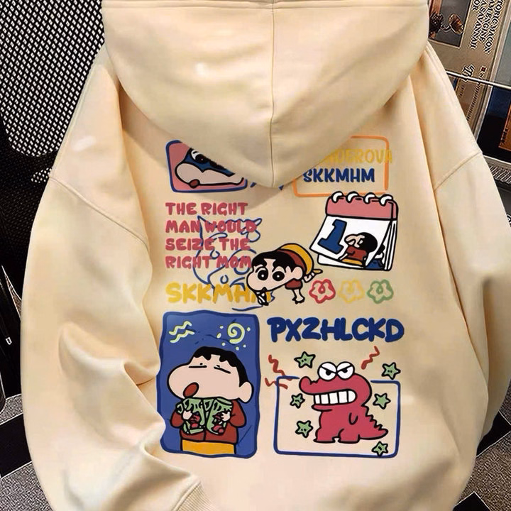 007 Áo Khoác Nỉ Form Rộng In Hình Shin Trước Sau - Ảnh 4