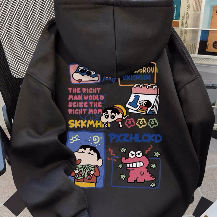 007 Áo Khoác Nỉ Form Rộng In Hình Shin Trước Sau - Ảnh 5