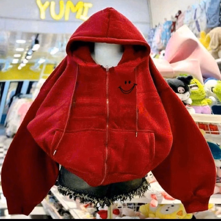 009 Áo Khoác Nỉ Unisex In Hình Mặt Cười Form Rộng - Ảnh 3