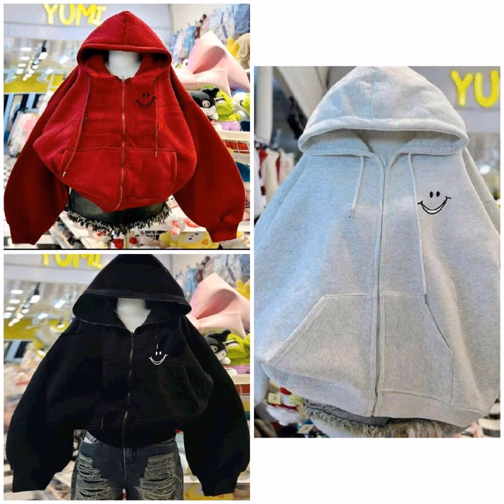 009 Áo Khoác Nỉ Unisex In Hình Mặt Cười Form Rộng - Ảnh 4