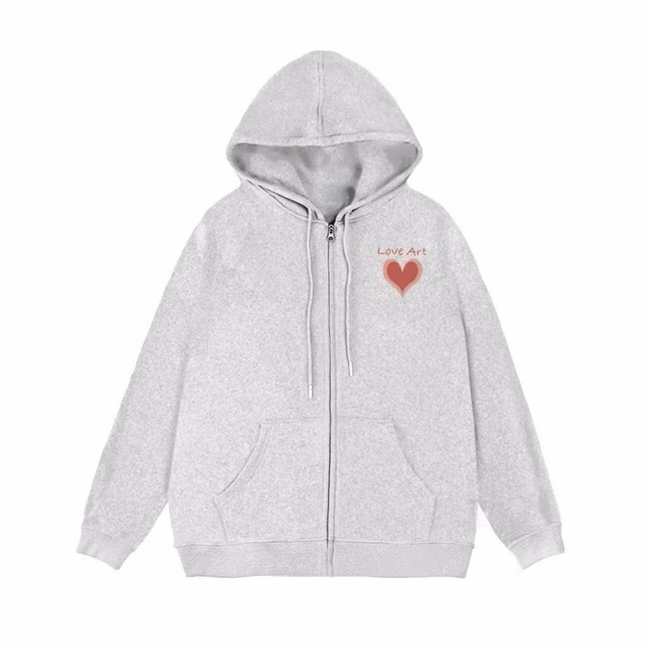 018 Áo Khoác Nỉ Mũ 2 Lớp Form Rộng In Hình Trái Tim Love Art - Ảnh 4