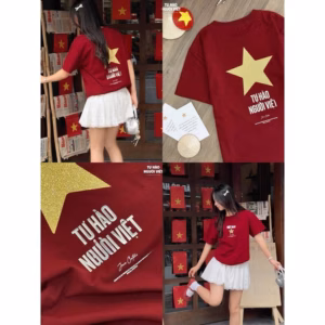 (Giao Ngay)Áo Thun Cờ Đỏ Sao Vàng Tự Hào Người Việt Yêu Nước Nồng Nàn, Form Suông Cotton Tuto5 Classic Atvn02