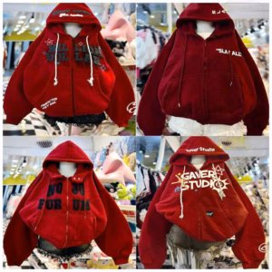 Tổng Hợp Áo Khoác Mùa Đông Nam Nữ Mũ 2 Lớp -Màu Đỏ