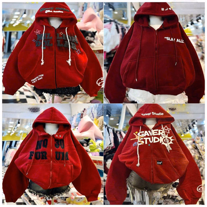 Tổng Hợp Áo Khoác Mùa Đông Nam Nữ Mũ 2 Lớp -Màu Đỏ