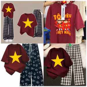 Tổng Hợp Set Bộn Quần Ống Suông Cạp Chun+ Mix Áo Phông Form Rộng Hình Sao Vàng