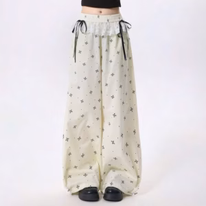 Quần Ống Suông Nữ Vải Dù Nhăn In Nơ Phối Viền Ren Lai Xinh Xắn Tp88 - Golden Dream