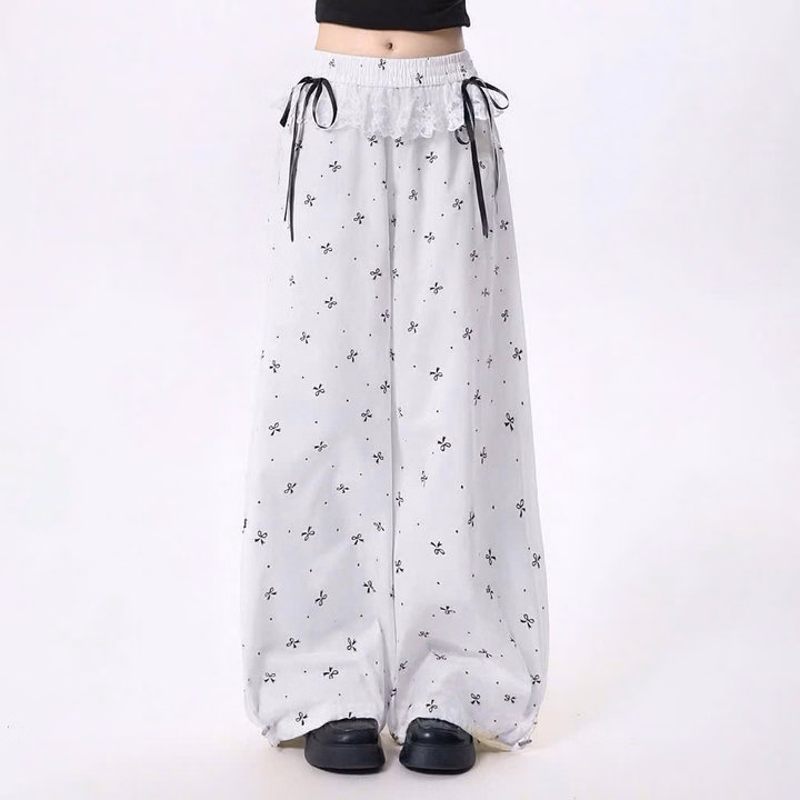 Quần Ống Suông Nữ Vải Dù Nhăn In Nơ Phối Viền Ren Lai Xinh Xắn Tp88 - Golden Dream - Ảnh 4