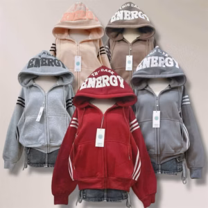 Áo Khoác Dây Kéo Vải Nỉ Phối Sọc Thân In Nổi Chữ Ở Mũ, Có Túi Trong Rộng Tp60 - Golden Dream