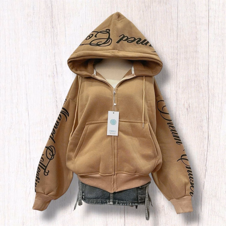 Áo Khoác Nữ Vải Nỉ Ngoại Mềm Mịn In Chữ Mũ Và Tay Form Boxy, Túi Trong Rộng Tp49 - Ảnh 2