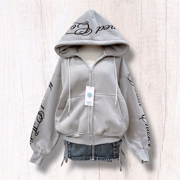 Áo Khoác Nữ Vải Nỉ Ngoại Mềm Mịn In Chữ Mũ Và Tay Form Boxy, Túi Trong Rộng Tp49 - Ảnh 5