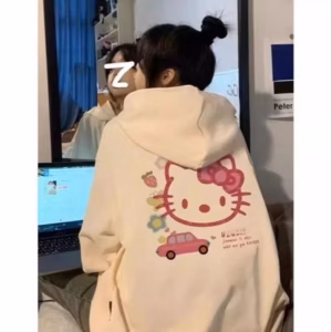 Áo Khoác Hoodie Nam Nữ Có Nón Tròng Đầu In Mèo Kitty Ô Tô - Htm Fashion