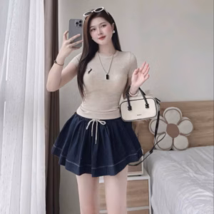 Set Áo Thun Tăm Mix Chân Váy Có Quần Trong Tb110Ps