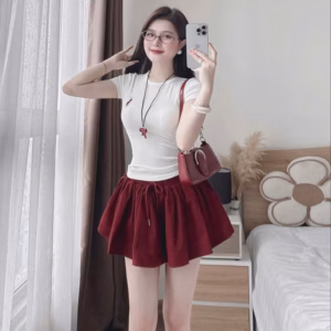 Set Áo Thun Tăm Mix Chân Váy Có Quần Trong Bt110Rd