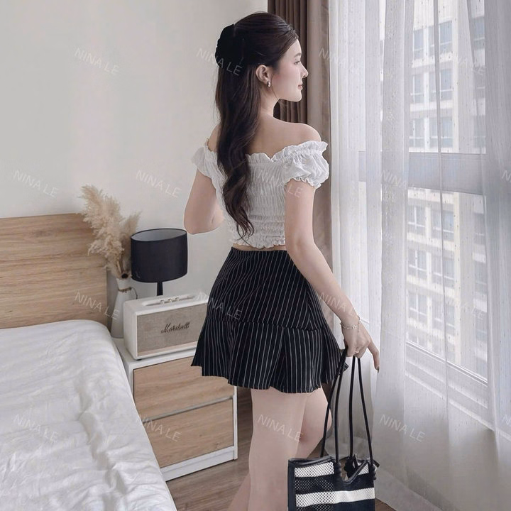 Set Ren Hoa Nổi Phối Chân Váy Kaki Sọc Xếp Ly Tb110Hs - Ảnh 5