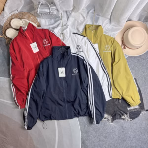 Áo Khoác Dù Gió Nhăn Nữ 2 Lớp Cổ Bẻ Thêu Mặt Cười Good Luck - Htm Fashion