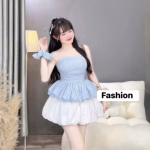 Set Váy Bí Có Quần Phối Áo Đũi Moking Mút Ngực Kèm Dây Cột Tóc Bt92Re