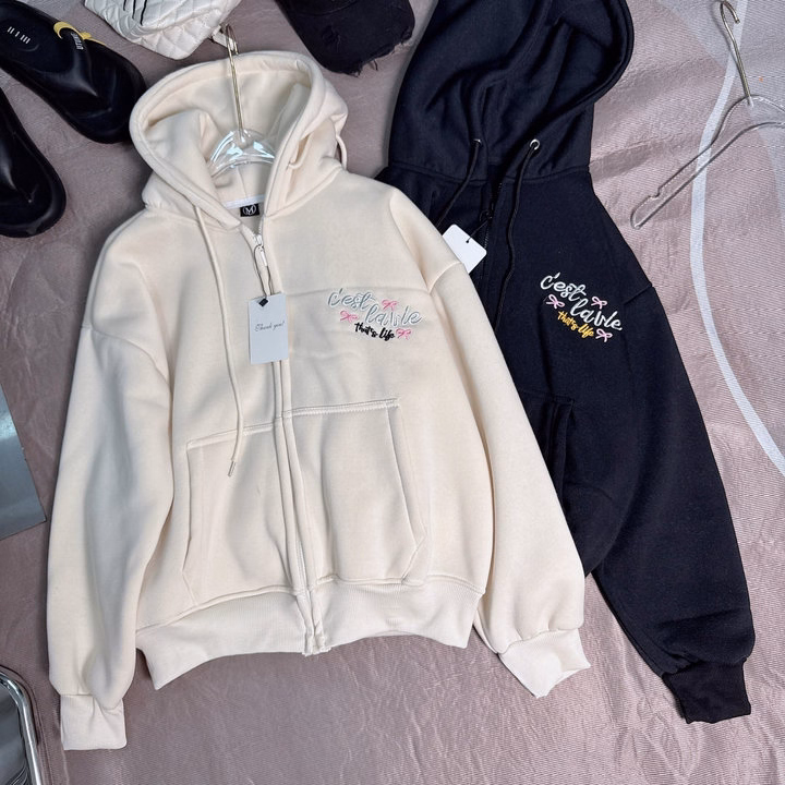 Áo Khoác Nỉ Xk Form To Dày Dặn Thêu Cestlavie Chất Nỉ Dày Mịn Nón To - Htm Fashion - Ảnh 4