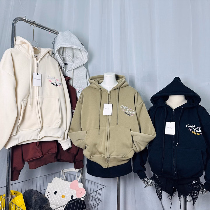 Áo Khoác Nỉ Xk Form To Dày Dặn Thêu Cestlavie Chất Nỉ Dày Mịn Nón To - Htm Fashion - Ảnh 2