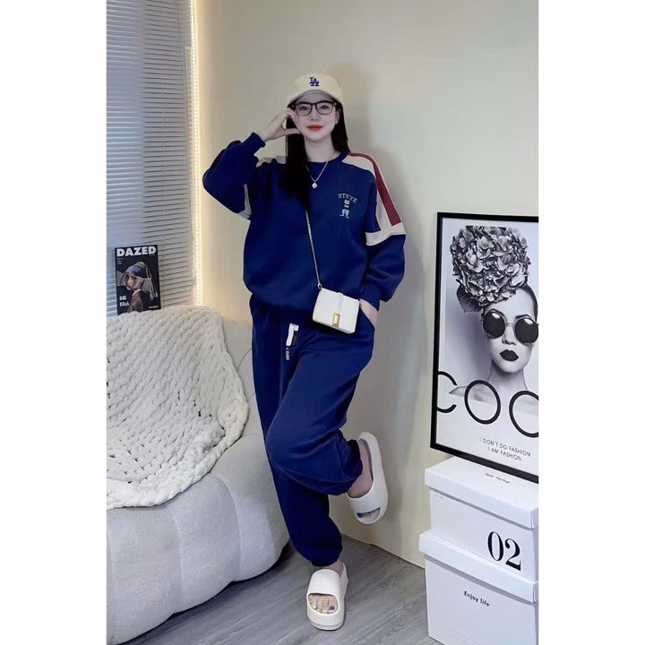 Set Bộ Đồ Nỉ Dáng Dài Nữ Họa Tiết Gấu Steye Không Nón Mùa Thu Đông - Htm Fashion - Ảnh 4