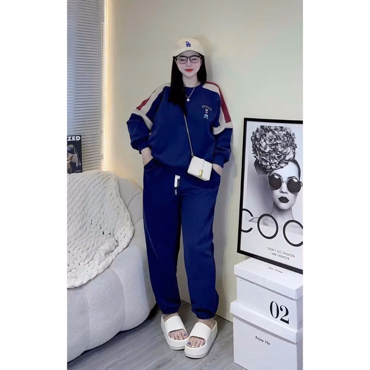 Set Bộ Đồ Nỉ Dáng Dài Nữ Họa Tiết Gấu Steye Không Nón Mùa Thu Đông - Htm Fashion - Ảnh 5