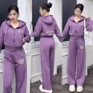 Set Đồ Bộ Nỉ Dáng Dài Nữ Có Nón Họa Tiết In Bb Thể Thao Tôn Dáng - Htm Fashion