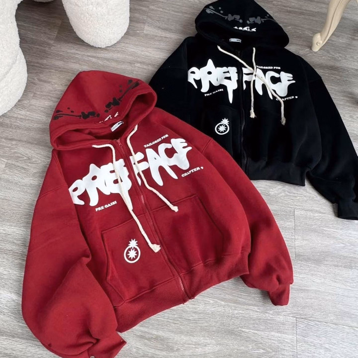 Áo Khoác Nỉ Nam Nữ Có Nón In Nổi Chữ Preffacf Ở Ngực - Htm Fashion - Ảnh 3