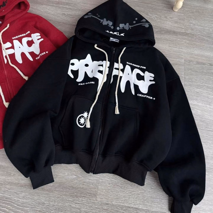 Áo Khoác Nỉ Nam Nữ Có Nón In Nổi Chữ Preffacf Ở Ngực - Htm Fashion - Ảnh 2