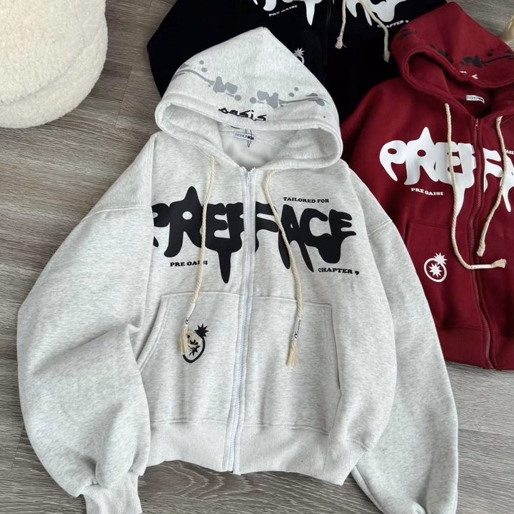 Áo Khoác Nỉ Nam Nữ Có Nón In Nổi Chữ Preffacf Ở Ngực - Htm Fashion - Ảnh 5