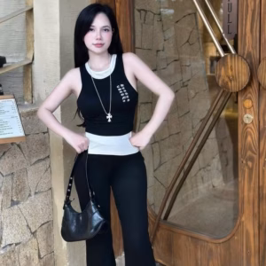 Set 3 Món Áo Sát Nách Thun Tăm Lạnh Phối Quần Ống Loe Tb92Os