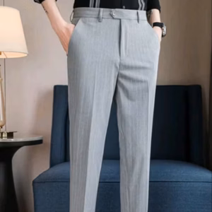 [Tặng 01 Đôi Tất] Quần Âu Kẻ Sọc Nam, Dáng Slimfit, Vải Cotton Cao Cấp Co Giãn - Men'S Style