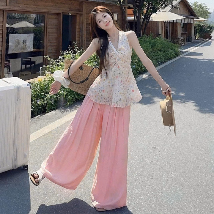 Set Bộ Quần Đũi Ống Rộng Phối Áo Thêu Hoa Nổi Mocking Tb118Ys