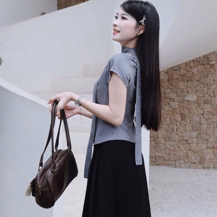 Set Áo Kate Sọc Quần Mango Dài Ống Rộng Kèm Khăn Tb120Rs - Ảnh 4