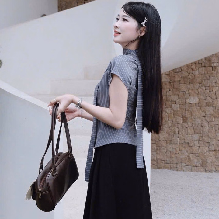 Set Áo Kate Sọc Quần Mango Dài Ống Rộng Kèm Khăn Bt120Qo - Ảnh 4