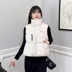 Áo Gile Da Khóa Ngực Không Mũ