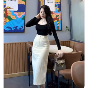 Set Váy Kaki Mix Áo Thun Tăm Lạnh Bt95Rs