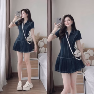 Đầm Denim Xòe Xếp Ly Khóa Kéo Bt105Us